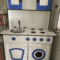 Oyuncak Mutfak, Büyük Boy Ahşap Oyuncak Mutfak, Erkek Çocuk Oyuncak Mutfak Seti, Mavi