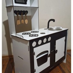 Büyük Boy Ahşap Montessori Boyalı Mutfak Siyah-beyaz 6 Mm 101x79