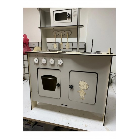 Büyük Boy Ahşap Montessori Boyalı Mutfak - Gri, 80x100 - 6mm