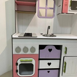 Özel Tasarım Büyük Boy Ahşap Mdf Oyuncak Mutfak Pembe, Lila, Sarı, Beyaz 120x80
