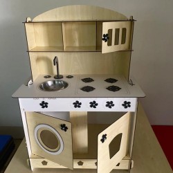 Montessori Eğitici Ahşap Oyuncak Mutfak Dolabı 3mm Akça Ağaç 84*60